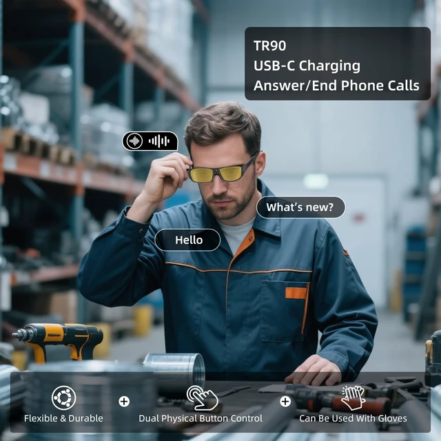 Alt view image 6 of 7 - Smart Bluetooth Safety Glasses for Men&Women Ultra Loud Volume,Rechargeable LED Lights 20 Hrs Runtime Ansi Z87.1