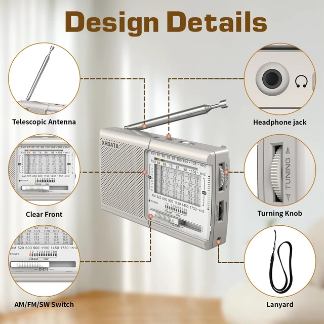 Alt view image 3 of 7 - D219 Radios Portable Am Fm with Strong Reception Compact Design, Small Battery Operated Transistor Radio(AA) Clear Sound Speaker Earphone Jack Ideal Gifts for Elder, Family, Outdoor, Beige
