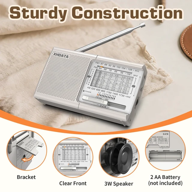 Alt view image 5 of 7 - D219 Radios Portable Am Fm with Strong Reception Compact Design, Small Battery Operated Transistor Radio(AA) Clear Sound Speaker Earphone Jack Ideal Gifts for Elder, Family, Outdoor, Beige