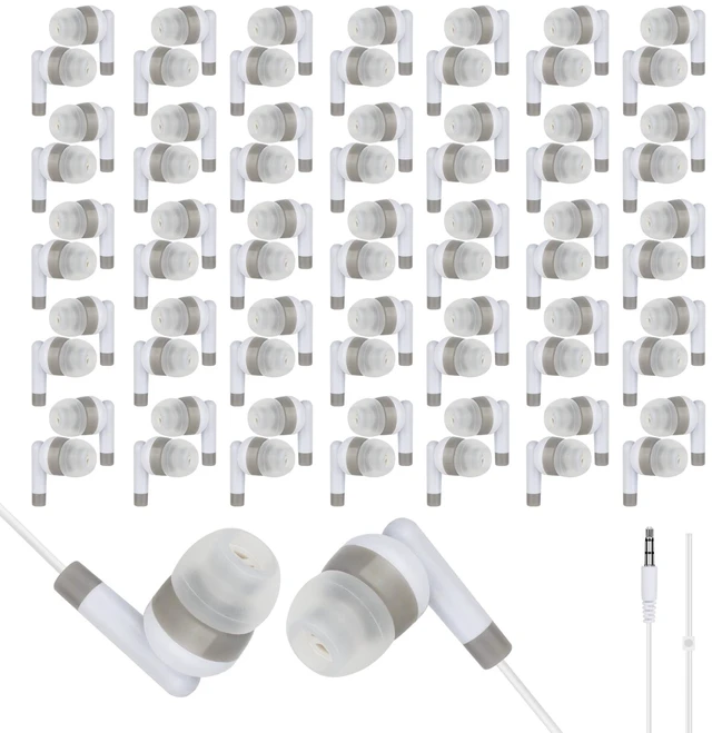 Main image of Kids Bulk Earbuds for Classroom School 200 Pack,in-Ear Wired Wholesale Class set Earphones for Students Library Computers Chromebook Laptop PC 3.5mm Jack (White)