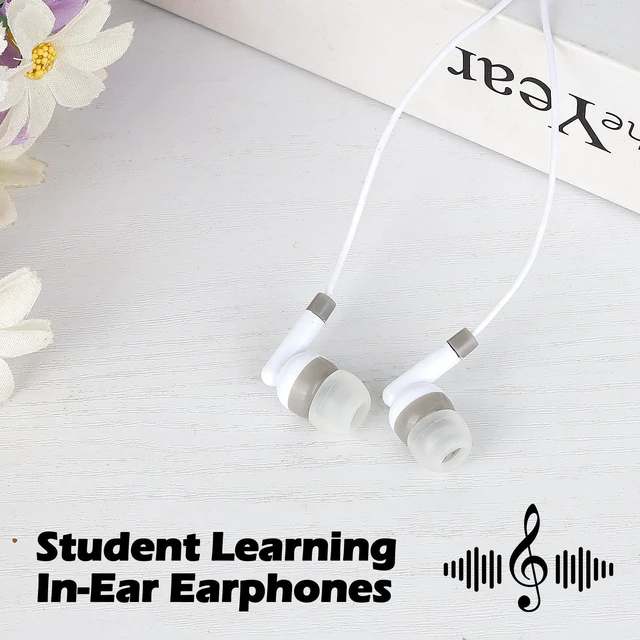 Alt view image 5 of 7 - 100 Pack Bulk Kids Earbuds for Classroom School Student,Wired In Ear Headphones,Wholesale Earphones for Chromebook Laptop PC,3.5mm Jack,Individually Bagged (White)