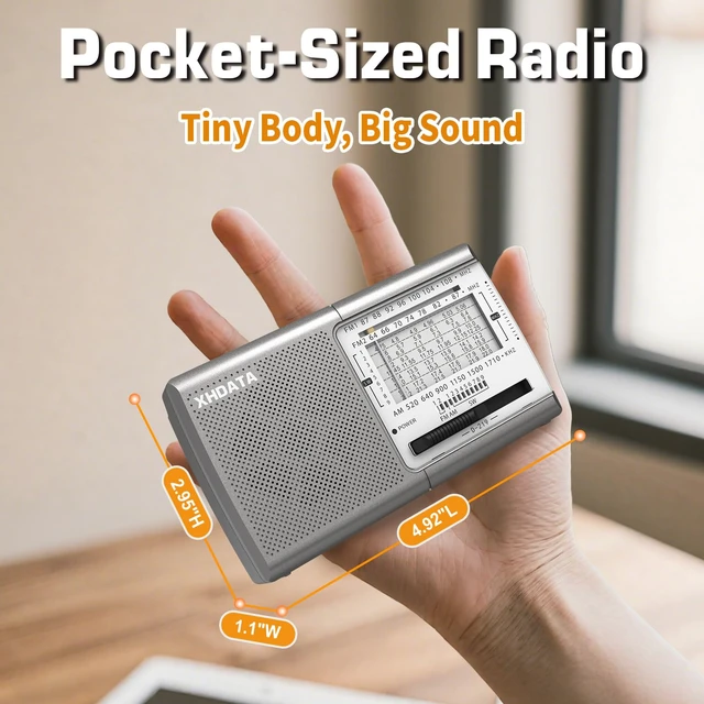 Alt view image 4 of 7 - D219 Radios Portable Am Fm with Strong Reception Compact Design, Small Battery Operated Transistor Radio(AA) Clear Sound Speaker Earphone Jack Ideal Gifts for Elder, Family, Outdoor, Silver