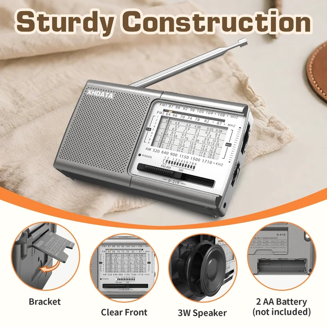 Alt view image 5 of 7 - D219 Radios Portable Am Fm with Strong Reception Compact Design, Small Battery Operated Transistor Radio(AA) Clear Sound Speaker Earphone Jack Ideal Gifts for Elder, Family, Outdoor, Silver