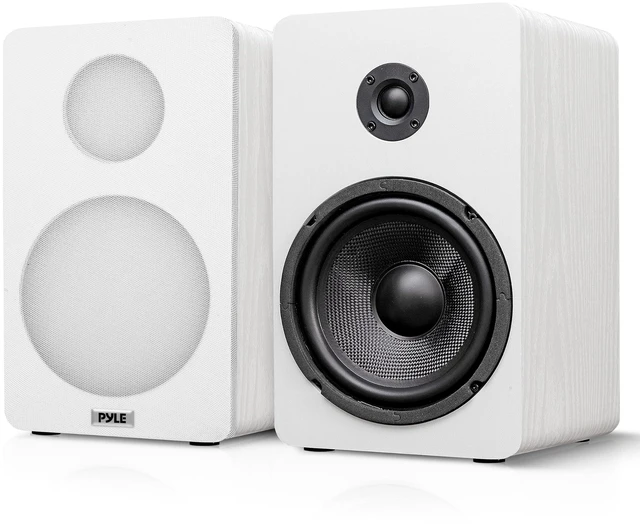 Main image of 6.5 Bookshelf Speakers - Pair of Wired Bookshelf Speakers with Wall Mount Brackets, 2-Way HiFi Home Theater with Fiberglass Cone, Soft Dome Tweeter, Compact Design, 11.7 x 7 x 6.5, White