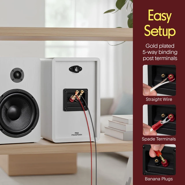 Alt view image 3 of 7 - 6.5 Bookshelf Speakers - Pair of Wired Bookshelf Speakers with Wall Mount Brackets, 2-Way HiFi Home Theater with Fiberglass Cone, Soft Dome Tweeter, Compact Design, 11.7 x 7 x 6.5, White