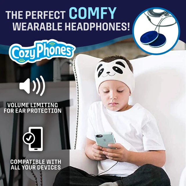Alt view image 2 of 7 - Over The Ear Headband Headphones - Kids Headphones Volume Limited with Thin Speakers & Super Soft Fleece Headband - Ivory Panda