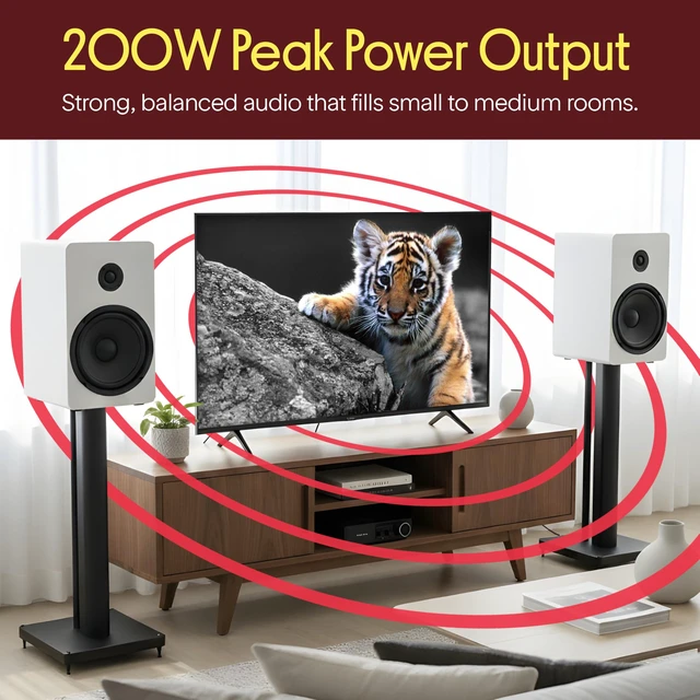 Alt view image 6 of 7 - 6.5 Bookshelf Speakers - Pair of Wired Bookshelf Speakers with Wall Mount Brackets, 2-Way HiFi Home Theater with Fiberglass Cone, Soft Dome Tweeter, Compact Design, 11.7 x 7 x 6.5, White