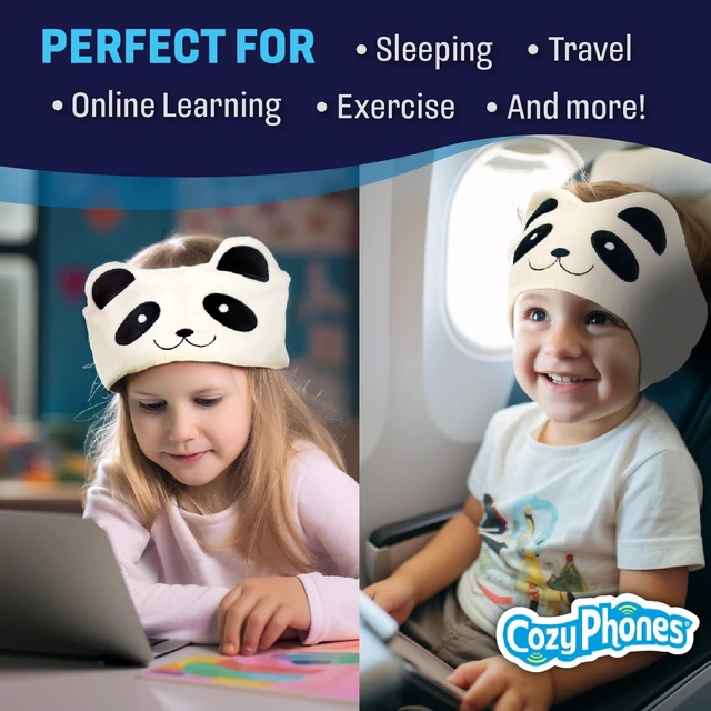 Alt view image 5 of 7 - Over The Ear Headband Headphones - Kids Headphones Volume Limited with Thin Speakers & Super Soft Fleece Headband - Ivory Panda