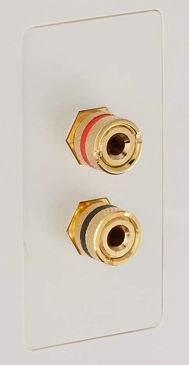 Alt view image 3 of 3 - Banana Binding Post - Two-Piece inset Wall Plate for 1 Speaker, Coupler Type, Color Indicators, Gold