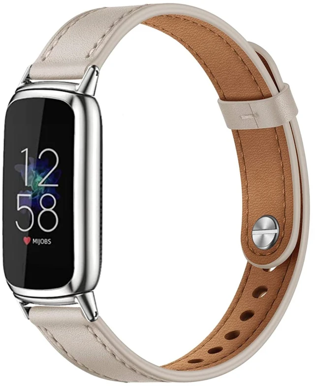 Main image of Elegant Slim Leather Bands Compatible with Fitbit Luxe,Beige Silver Strap Wristband, Soft,Bracelet,Replacement,for Fitbit Luxe Fitness and Wellness Tracker,Women