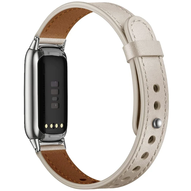 Alt view image 2 of 7 - Elegant Slim Leather Bands Compatible with Fitbit Luxe,Beige Silver Strap Wristband, Soft,Bracelet,Replacement,for Fitbit Luxe Fitness and Wellness Tracker,Women