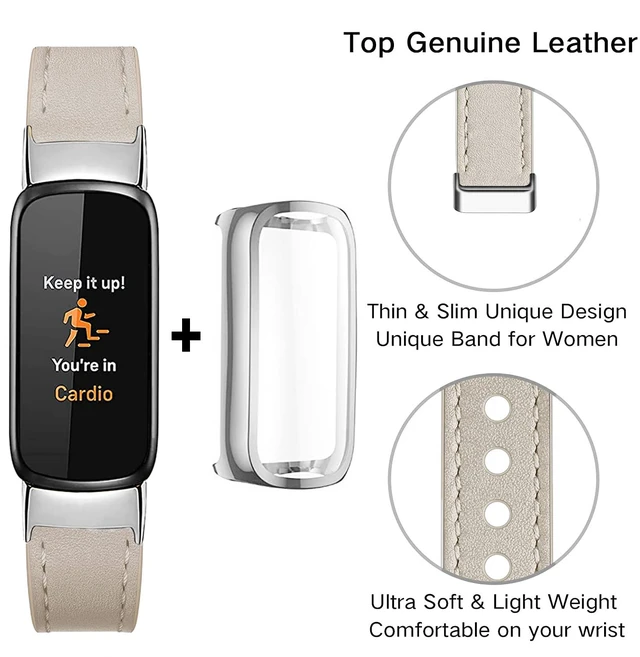 Alt view image 3 of 7 - Elegant Slim Leather Bands Compatible with Fitbit Luxe,Beige Silver Strap Wristband, Soft,Bracelet,Replacement,for Fitbit Luxe Fitness and Wellness Tracker,Women