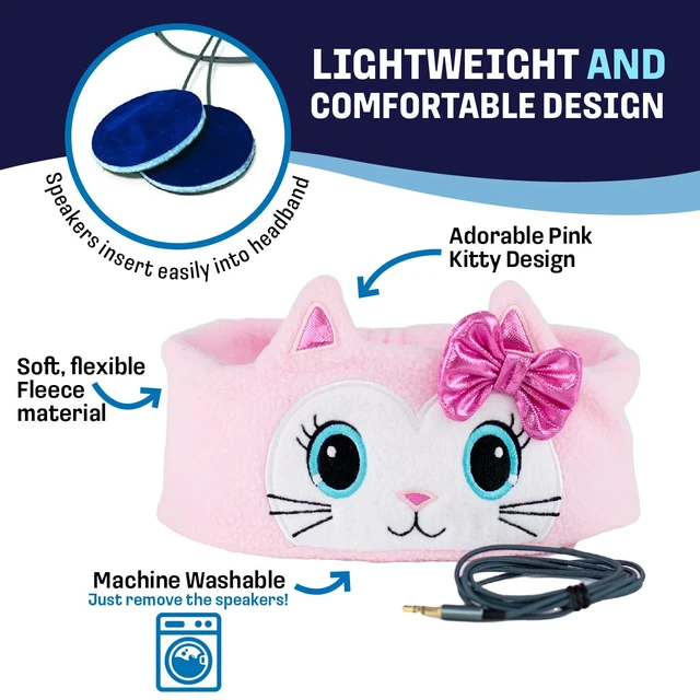 Alt view image 3 of 7 - Over The Ear Headband Headphones - Kids Headphones Volume Limited with Thin Speakers & Super Soft Fleece Headband - Pink Kitty