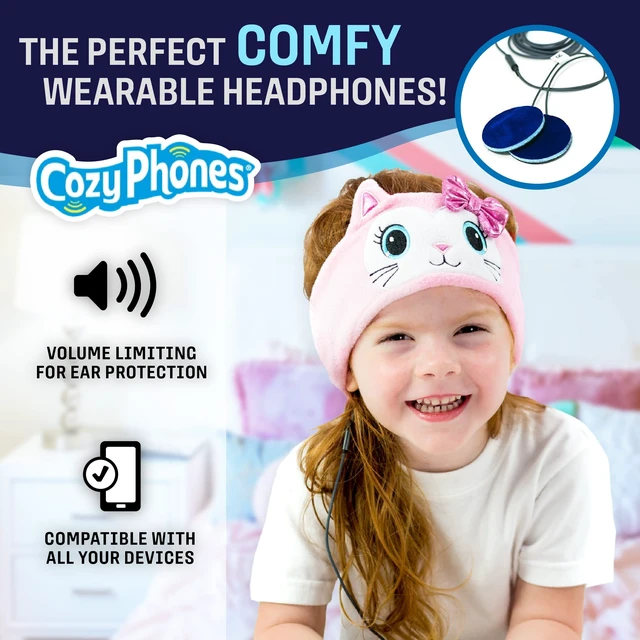 Alt view image 2 of 7 - Over The Ear Headband Headphones - Kids Headphones Volume Limited with Thin Speakers & Super Soft Fleece Headband - Pink Kitty