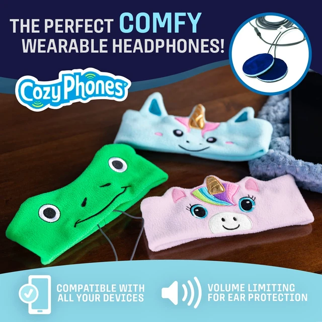 Alt view image 2 of 6 - Over The Ear Headband Headphones - Kids Headphones Volume Limited with Thin Speakers & Super Soft Stretchy Headband - Pink Unicorn