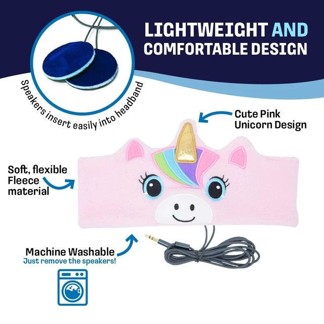 Alt view image 3 of 6 - Over The Ear Headband Headphones - Kids Headphones Volume Limited with Thin Speakers & Super Soft Stretchy Headband - Pink Unicorn