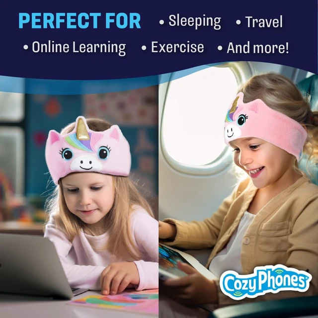 Alt view image 5 of 6 - Over The Ear Headband Headphones - Kids Headphones Volume Limited with Thin Speakers & Super Soft Stretchy Headband - Pink Unicorn