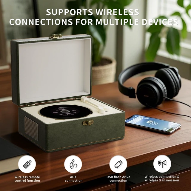 Alt view image 2 of 7 - Portable CD Player with Bluetooth, Wireless Remote, Leather Casing