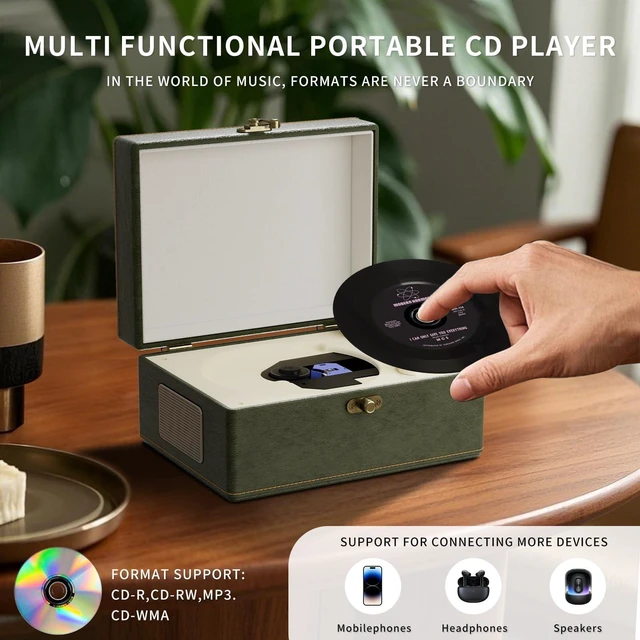 Alt view image 3 of 7 - Portable CD Player with Bluetooth, Wireless Remote, Leather Casing