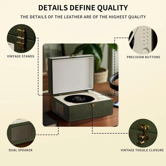 Alt view image 6 of 7 - Portable CD Player with Bluetooth, Wireless Remote, Leather Casing