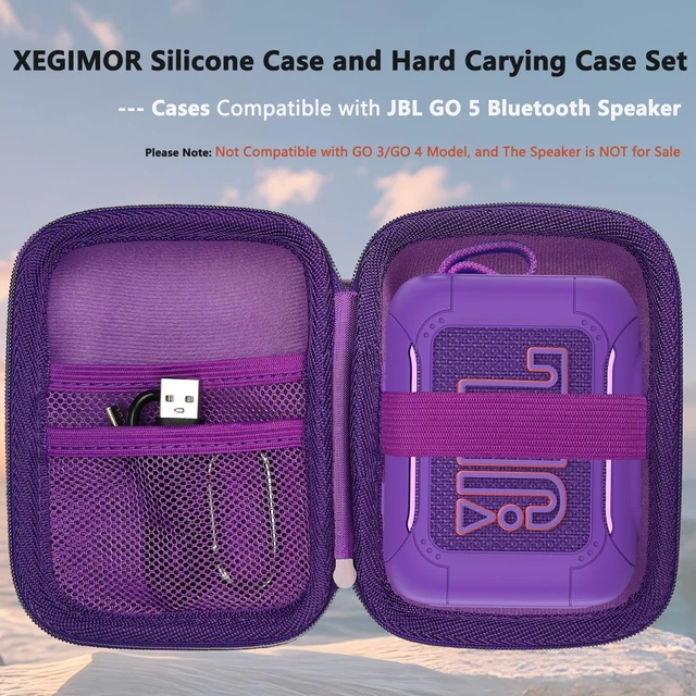 Alt view image 2 of 7 - Silicone Cover and Hard Carrying Case for JBL Go 5 Bluetooth Speaker Protective Cases for Go 5 Speaker Accessories, Scratch-Resistant and Drop-Proof Cover (Purple)