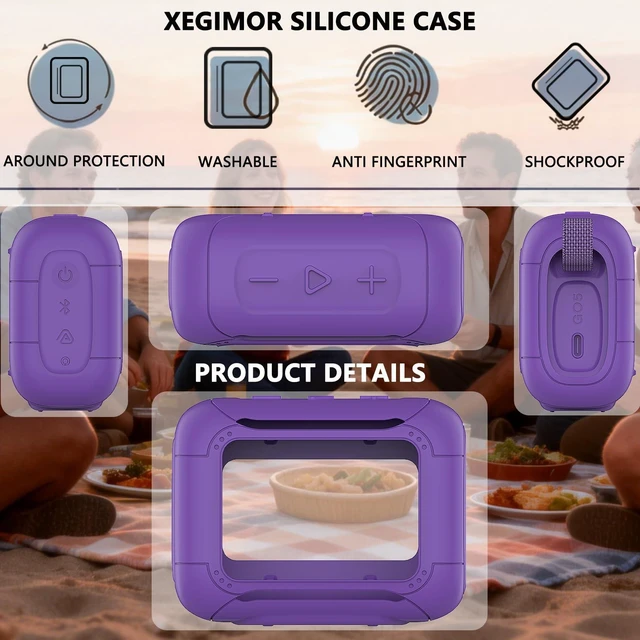 Alt view image 5 of 7 - Silicone Cover and Hard Carrying Case for JBL Go 5 Bluetooth Speaker Protective Cases for Go 5 Speaker Accessories, Scratch-Resistant and Drop-Proof Cover (Purple)