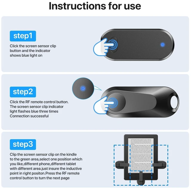 Alt view image 6 of 6 - RF Remote Control Page Turner for Kindle Paperwhite Oasis eReaders Kobo,Camera Video Recording Remote Triggers, Page Turner for ipad Tablets Reading Novels Comics(Black)