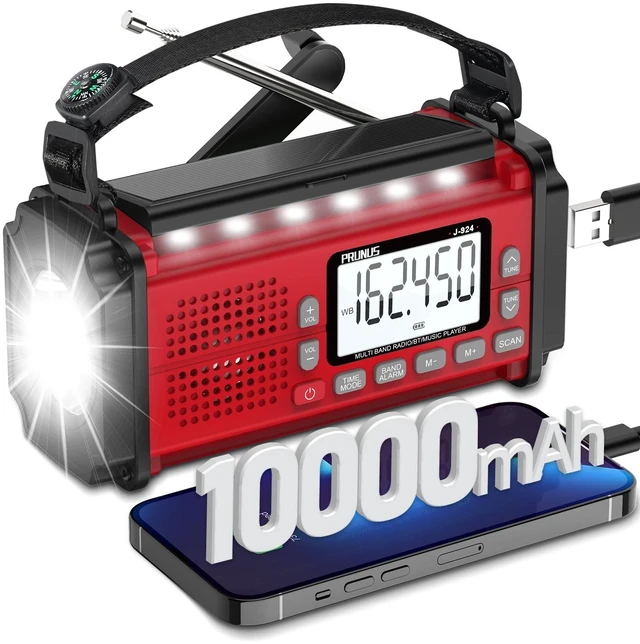 Main image of J-924 10000mAh/37000mWh Hand Crank Emergency Radio NOAA AM FM SW AAA Battery/USB/Solar/Hand Crank Charging, Torch& Reading Light, SOS Alarm, Power Bank NOAA Weather Radio