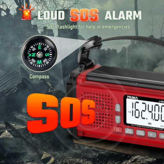 Alt view image 6 of 6 - J-924 10000mAh/37000mWh Hand Crank Emergency Radio NOAA AM FM SW AAA Battery/USB/Solar/Hand Crank Charging, Torch& Reading Light, SOS Alarm, Power Bank NOAA Weather Radio