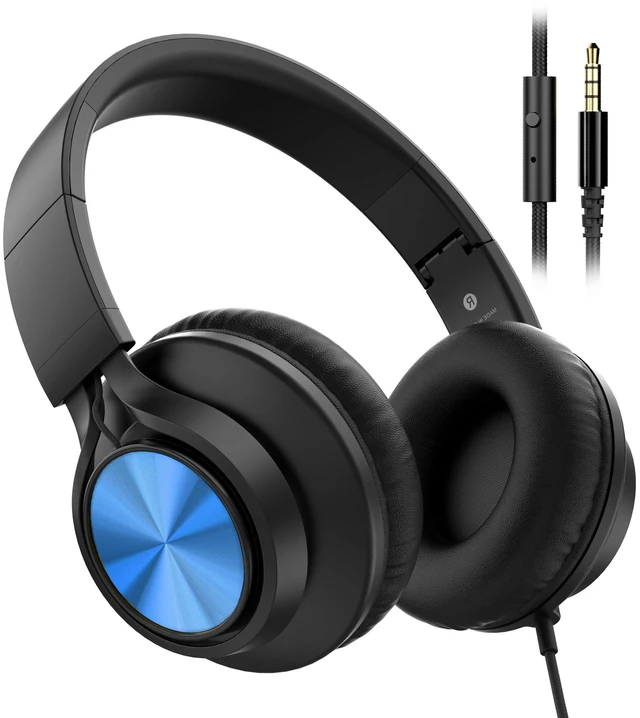 Main image of Kids Headphones with Microphone, School Headphones for K-12 Student-Blue Over-Ear Headphones for Classroom, Online Learning, Travel, Chromebook, Laptop & Tablet