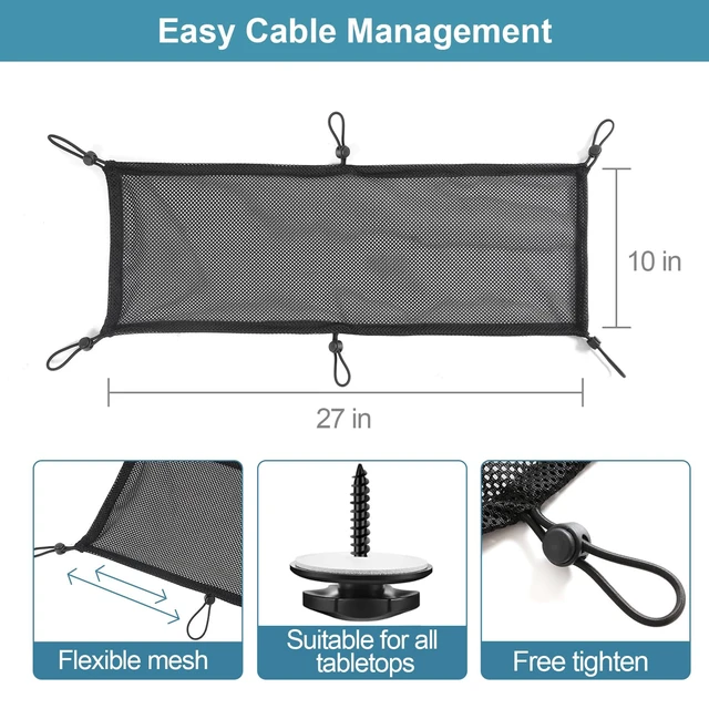 Alt view image 2 of 7 - Cable Management Mesh Under Desk Kit, Privacy Net, 36PCS Table Flexible Wire Organizer, Extra Large Capacity Kit Desk, 27 x 10 Inches