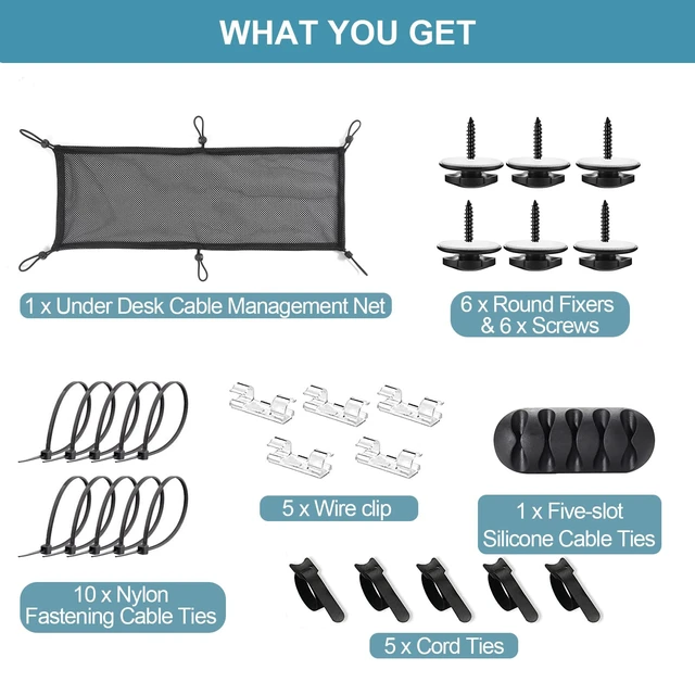 Alt view image 5 of 7 - Cable Management Mesh Under Desk Kit, Privacy Net, 36PCS Table Flexible Wire Organizer, Extra Large Capacity Kit Desk, 27 x 10 Inches