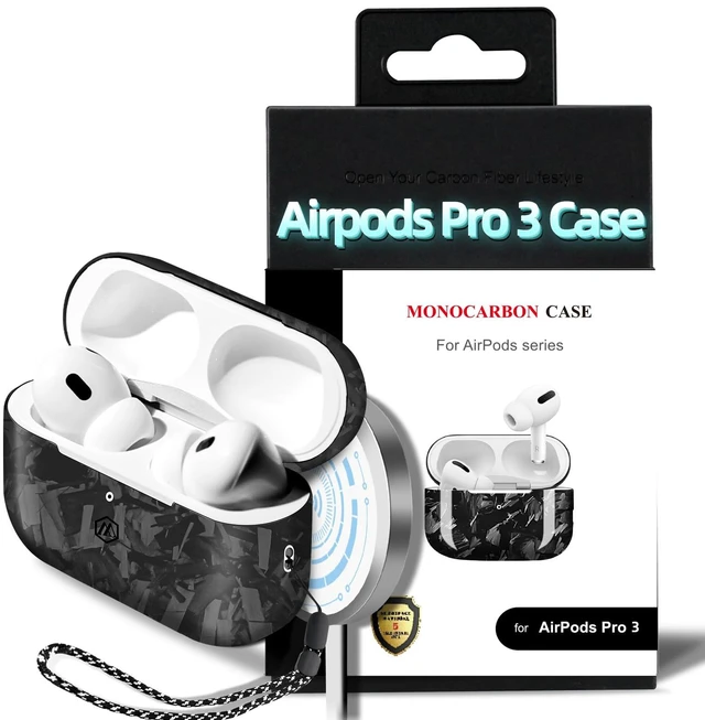 Main image of Real Forged Carbon Fiber Case for AirPods Pro 3, Slim Protective Hard Cover with Lanyard,Compatible with MagSafe, Scratch-Resistant & Drop-Proof-Forged Matte Black