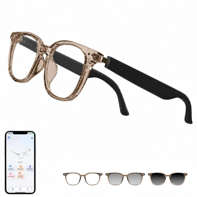 Main image of AI Smart Glasses for Women Men, Real-time Translation 169 Languages Open-Ear Bluetooth Glasses with Clear Brown Frames Photochromic Lenses Build-in Mic & Speakers Touch Control Travel Business
