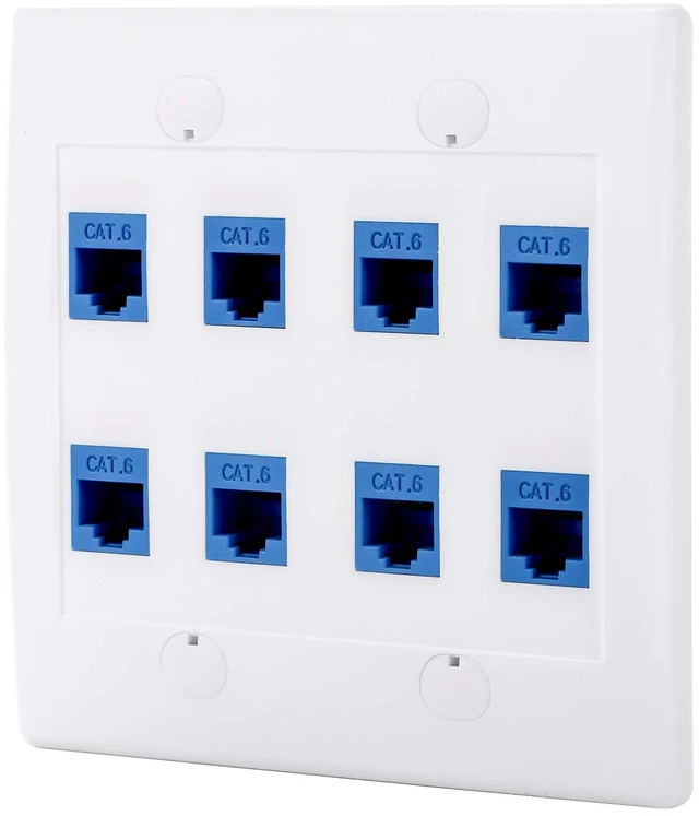 Main image of Cat6 Keystone Ethernet Wall Plate Female to Female - White (8 Port)