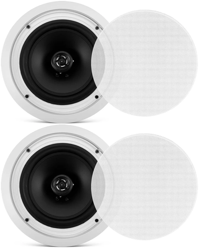 Main image of 8 Ceiling Wall Mount Speakers - Pair of 2-Way Midbass Woofer Speaker 70v Transformer Directable 1 Titanium Dome Tweeter Design w/ 55Hz-22kHz Frequency Response & 300 Watts Peak - PDIC80T White