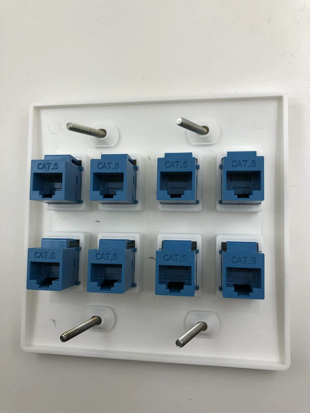Alt view image 2 of 2 - Cat6 Keystone Ethernet Wall Plate Female to Female - White (8 Port)