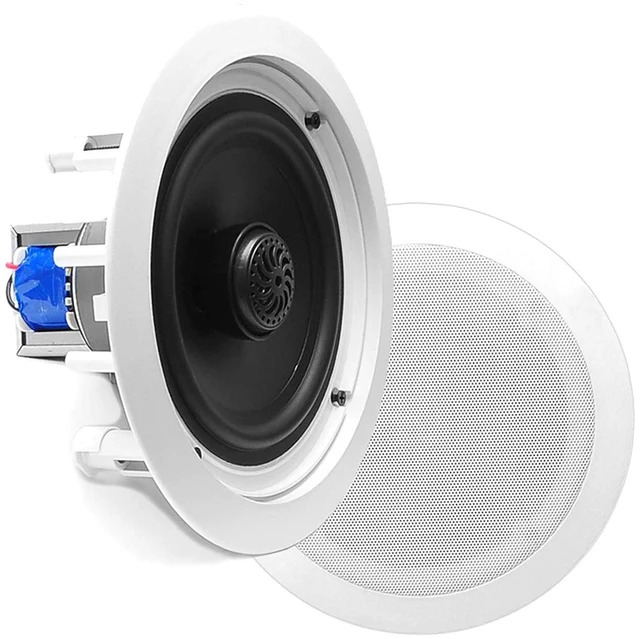 Alt view image 3 of 7 - 8 Ceiling Wall Mount Speakers - Pair of 2-Way Midbass Woofer Speaker 70v Transformer Directable 1 Titanium Dome Tweeter Design w/ 55Hz-22kHz Frequency Response & 300 Watts Peak - PDIC80T White