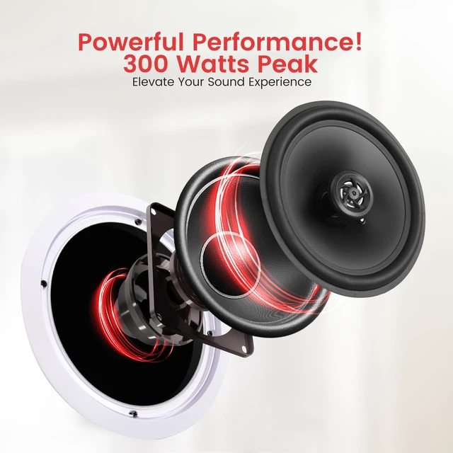 Alt view image 6 of 7 - 8 Ceiling Wall Mount Speakers - Pair of 2-Way Midbass Woofer Speaker 70v Transformer Directable 1 Titanium Dome Tweeter Design w/ 55Hz-22kHz Frequency Response & 300 Watts Peak - PDIC80T White