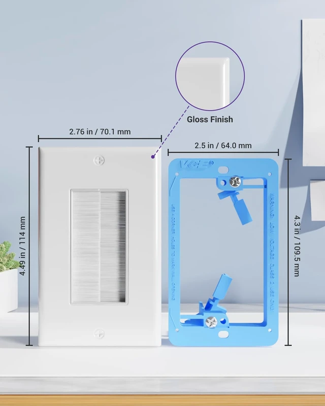 Alt view image 2 of 7 - Brush Wall Plate with Low Voltage Mounting Bracket 10-Pack Cable Pass Through Wall Plate, Single Gang for Low Voltage Cables, Cord Hider for Wall Mount TV, Home Theater, White+Blue