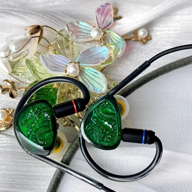 Alt view image 5 of 7 - Wan'er S.G II Emerald Dragon in Ear Monitor, Gaming IEM Earphones, HiFi Wired Earphones with 10mm PET Diaphragm Dynamic Driver, Flat 0.78mm 2-pin Tangle-Free Detachable Cable (3.5mm with Mic)