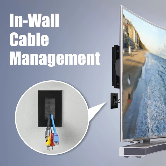 Alt view image 3 of 7 - Brush Wall Plate with Low Voltage Mounting Bracket 10-Pack Cable Pass Through Wall Plate, Single Gang for Low Voltage Cables, Cord Hider for Wall Mount TV, Home Theater, Black+Black