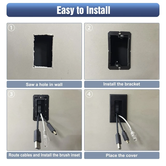 Alt view image 7 of 7 - Brush Wall Plate with Low Voltage Mounting Bracket 10-Pack Cable Pass Through Wall Plate, Single Gang for Low Voltage Cables, Cord Hider for Wall Mount TV, Home Theater, Black+Black
