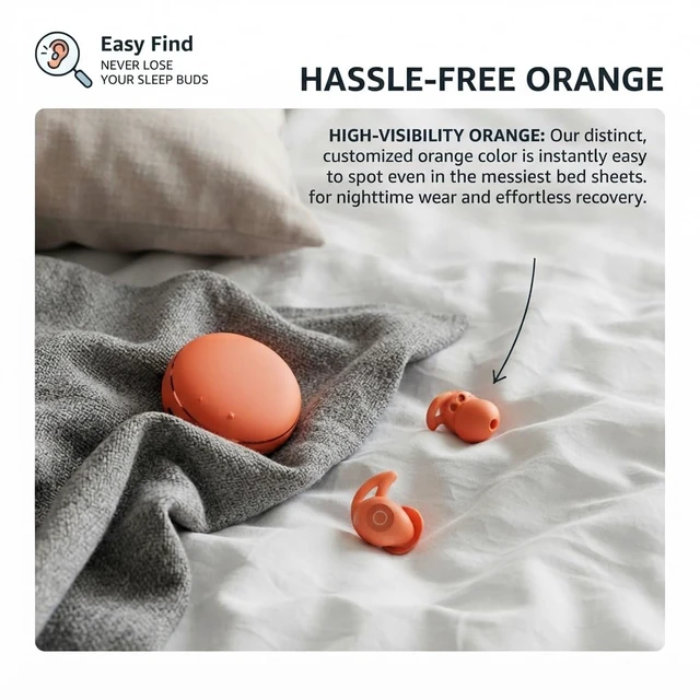 Alt view image 7 of 7 - Sleepals Micro Sleep Earbuds for Side Sleepers, Orange Obvious Color to Find in Bed, Small and Light, Soft and Snug Fit, Moderate Noise Reduction (not ANC)