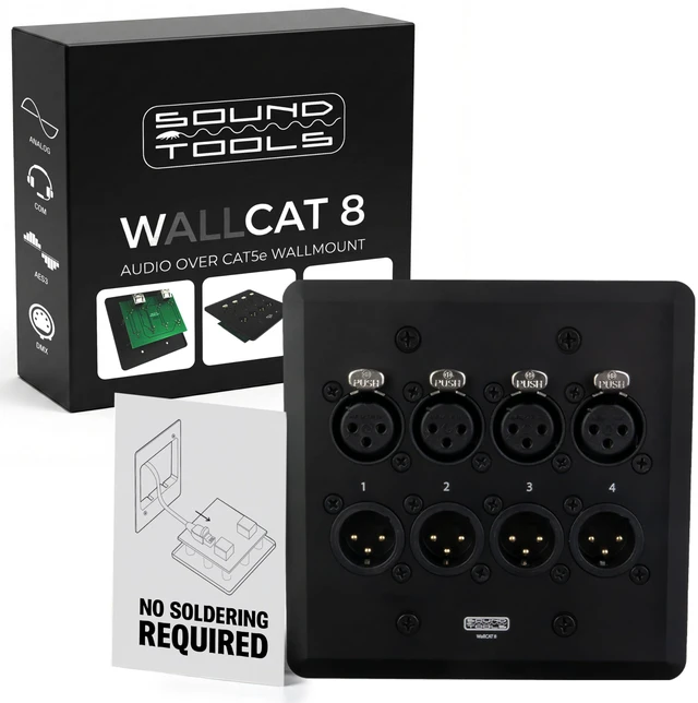 Main image of WallCAT 8 4 Channel XLR Wall Plate 2 Gang Black Brushed Aluminum Solderless Installation Fits Standard 4 Inch Junction Boxes Supports Analog Audio AES3 DMX Intercom Male/Female