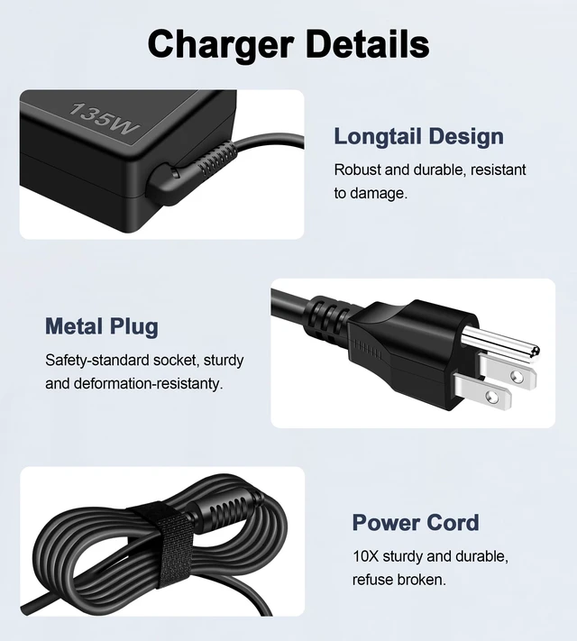 Alt view image 6 of 7 - 135W Charger Compatible with Lenovo ThinkPad Universal Thunderbolt 3 4 Dock Gen 1 2, Ultra/Pro Docking Station Power Cord, ideapad Gaming 3-15 L340/Yoga 9i Laptop Adapter ADL135NDC3A