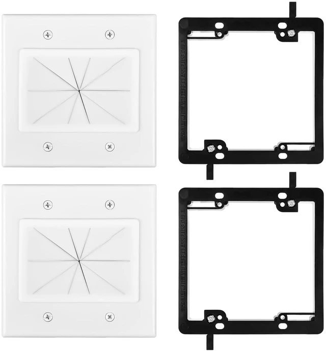 Main image of 2 Gang Wall Plate with Low Voltage Mounting Bracket, 2 Pair, Silicone Pass Through in Wall Hider, Cable Management Kit for HDMI Cables, Ethernet Cables, HDTV Home Theater System