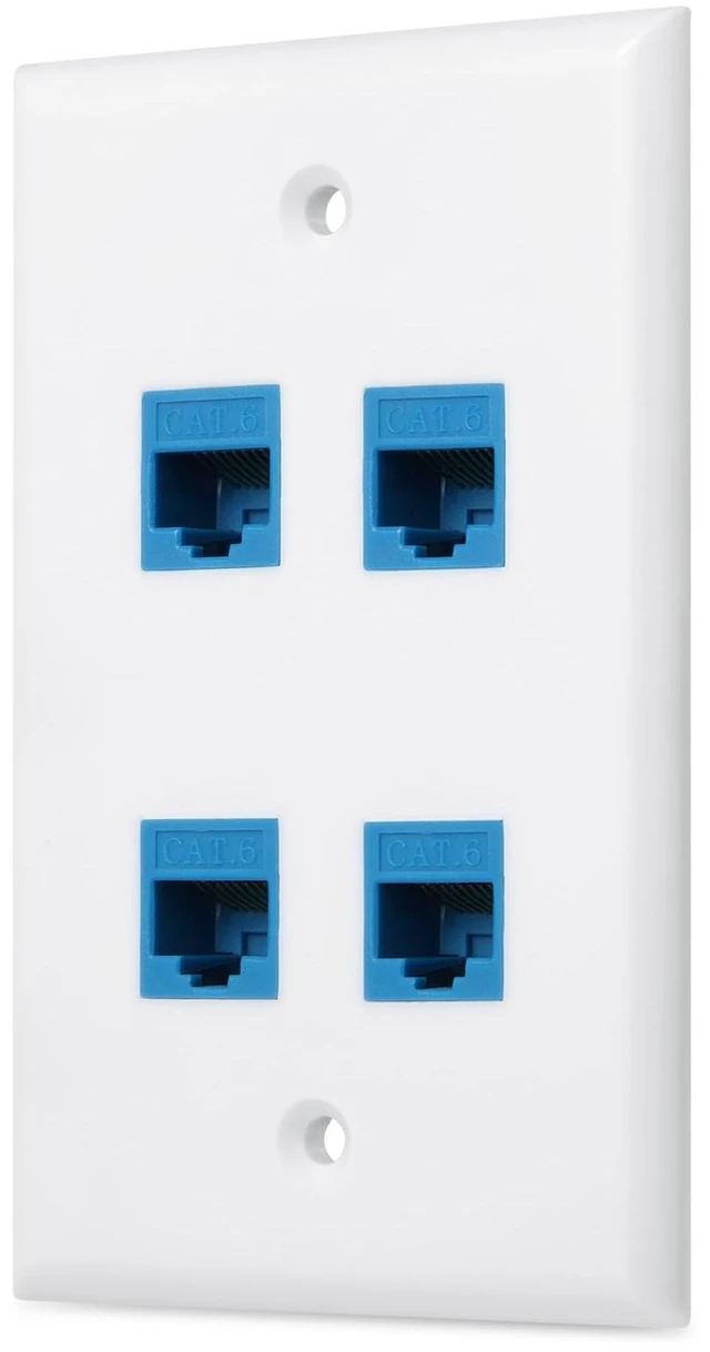 Main image of Ethernet Wall Plate 4 Port, Cat 6 Ethernet Wall Outlet Female-Female, Compatible with Cat7/6/6e/5/5e RJ45 Jack Keystone Inline Coupler Wallplate Devices - Ethernet Plug In Wall Outlet - Blue