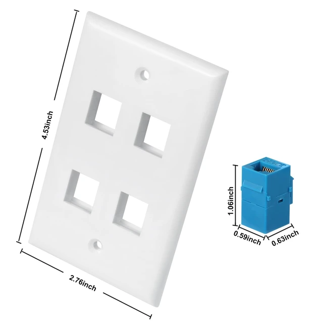 Alt view image 2 of 7 - Ethernet Wall Plate 4 Port, Cat 6 Ethernet Wall Outlet Female-Female, Compatible with Cat7/6/6e/5/5e RJ45 Jack Keystone Inline Coupler Wallplate Devices - Ethernet Plug In Wall Outlet - Blue