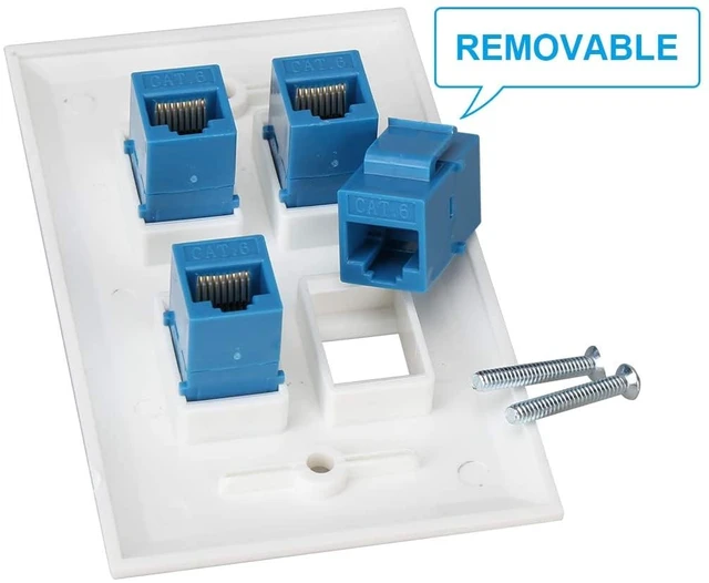 Alt view image 4 of 7 - Ethernet Wall Plate 4 Port, Cat 6 Ethernet Wall Outlet Female-Female, Compatible with Cat7/6/6e/5/5e RJ45 Jack Keystone Inline Coupler Wallplate Devices - Ethernet Plug In Wall Outlet - Blue
